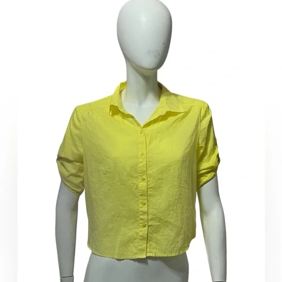 H&M Yellow Button Front Blouse 100% Cotton - Picture 3 of 9